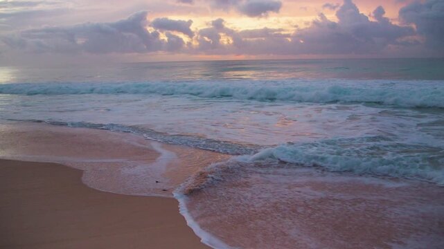 Pink sunrise over beach in Boa Vista, Cape Verde