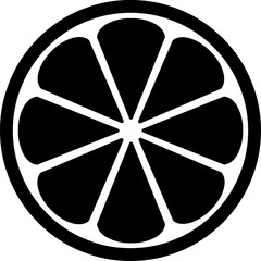 Obraz premium Minimal Black Citrus Slice Icon – Fresh Orange Lemon Fruit Vector Logo Design