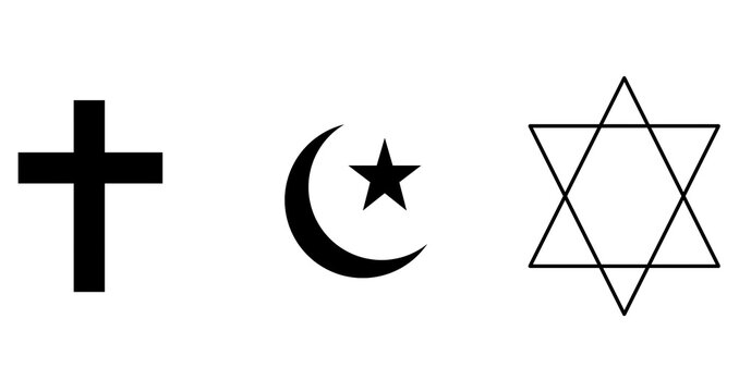 Christian Cross, Islamic Crescent Moon Star, Jewish Star of David &ndash; Religious Symbols Icon Set
