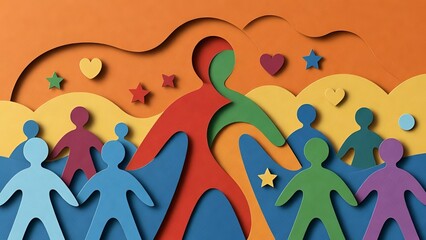 Obraz premium Colorful Paper Cut Community Illustration Celebrating Diversity and Zero Discrimination Day