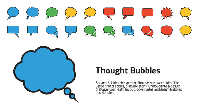 Collection of colorful thought bubbles and speech bubbles for communication.