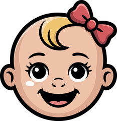 Obraz premium A cartoon baby girl with a pink bow and a happy smile on her face