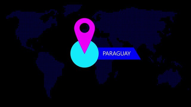 Paraguay Map Marker Location on Map Background with Blue Dots