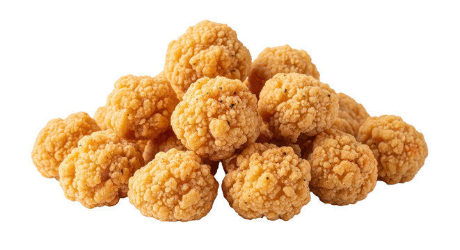 Golden crispy chicken popcorn isolated for snack brand packaging and cinema concession stand marketing materials