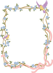 Obraz premium Floral Frame With Birds Ribbon