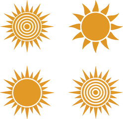 Four vibrant sun designs with varying styles and patterns in a square arrangement Vector