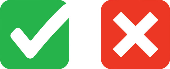 Green check mark and red cross mark symbols on a white background Vector
