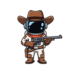 Astronaut Cowboy Character with Rifle Illustration - Space Western Mascot
