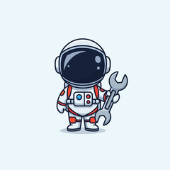 Obraz premium Cute Cartoon Astronaut Holding a Wrench - Space Mechanic, Repair, and Technical Support Icon