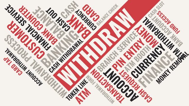 Bold Diagonal Withdraw Word Cloud Animation Shameless Loop. Withdraw Kinetic Typography Banking Security Theme