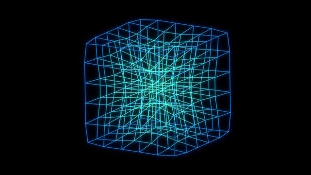 Expanding Wireframe Cube Spatial Deformation 3D Animation
