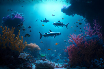 Back view of silhouettes of male workers in dark coal mine. Neural network AI generated art