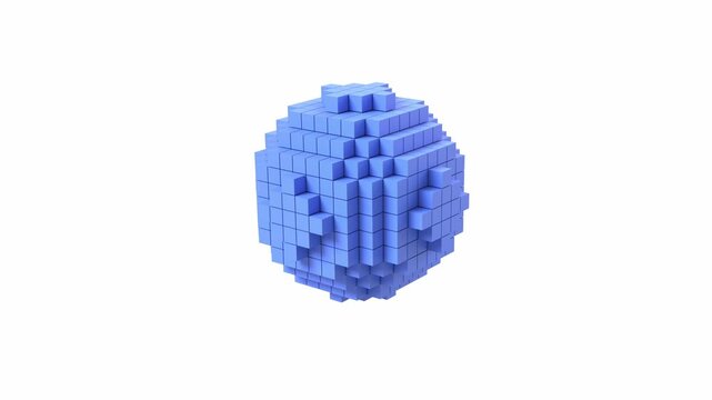 Blue Voxel Sphere growing Procedural Geometry 3D Animation