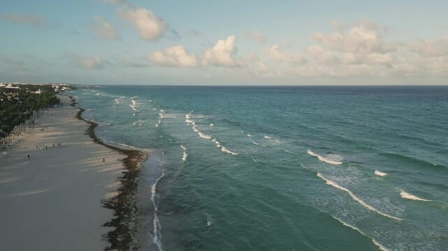 Aerial View of a Tropical Beach Resort at Golden Hour in Playa del Carmen Mexico