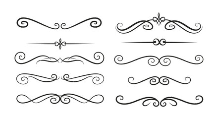 Obraz premium vintage hand-drawn calligraphic dividers and ornate scroll elements on white ideal for elegant graphic design and decorative projects