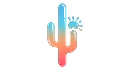 Obraz premium Vibrant cactus icon with sun gradient desert symbol