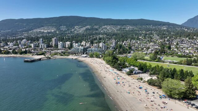 Aerial View of Ambleside Beach in West Vancouver, British Columbia Canada