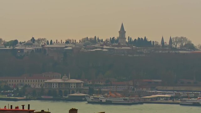 Topkapi Palace and Cruise Ships at the Pier in Istanbul