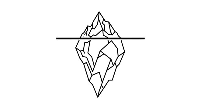 iceberg metaphor graphic showing visible tip and hidden mass below the surface representing underlying issues or unseen potential.