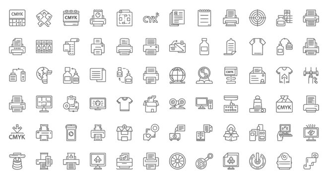modern collection of line icons representing printing and print services ideal for graphic design and business concepts.