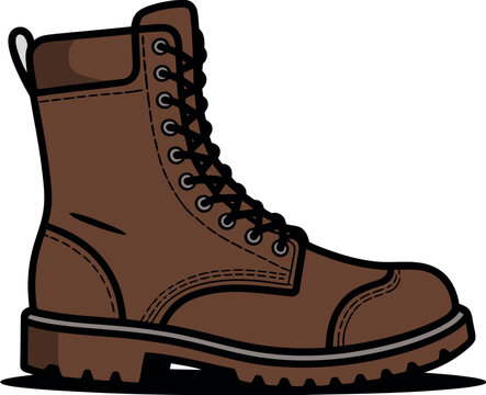 A brown leather boot with black laces and a rugged sole on a white background