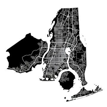 New York City Map Silhouette Black and White Urban Street Grid Aerial View