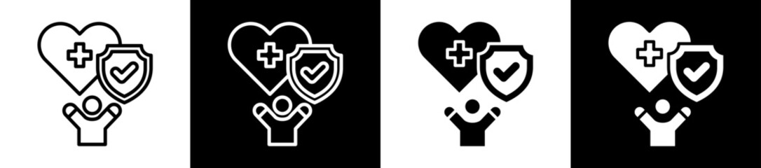 Health Protection Icon Set In Black And White Filled Style Collection