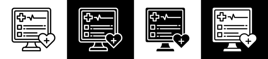 Health Monitor Icon Set In Black And White Filled Style Collection