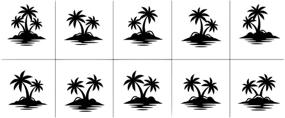 A collection of twelve tropical palm trees on a serene island landscape © MSTLIPE