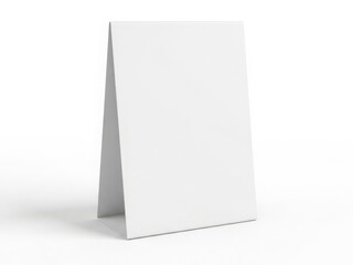 A white table tent standing upright on a flat surface against a white background.