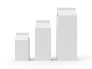 Three different sized milk cartons arranged in ascending order on a white background.