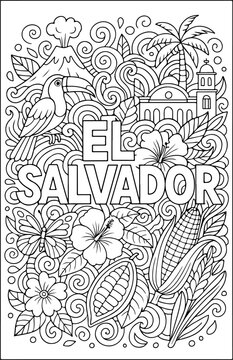 El Salvador hand drawn vector illustration doodle art line art coloring page for kids