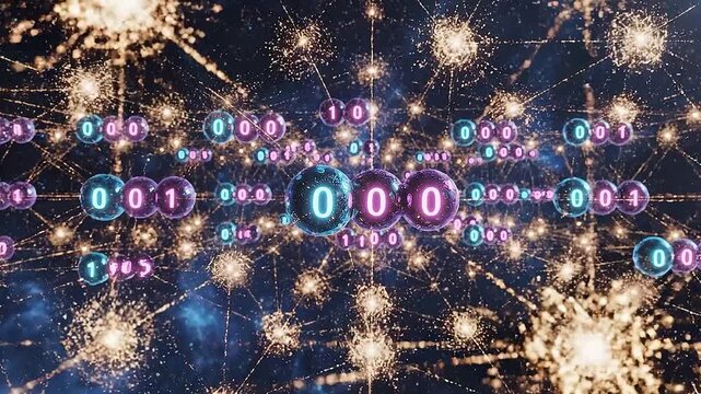 Quantum Computing Bits Glowing Orbs Superposition Abstract 4K Loop Animation

