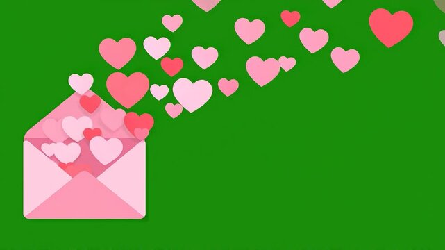 Pink Envelope with Hearts Flying Out on a Green Screen Background Animation for Valentine's Day or Mother's Day Celebration