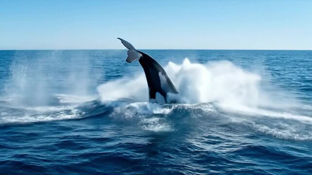 Orca whale leaping from ocean water