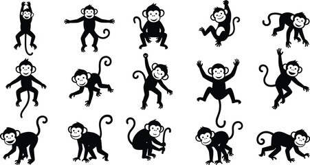 Set of playful monkey silhouettes in various dynamic poses © Crazy Dreamy Boy