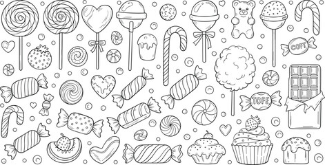 Sweet treats collection featuring candies and cupcakes