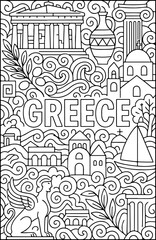 Naklejka premium Greece hand drawn vector illustration doodle art line art coloring page for kids