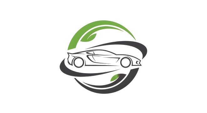 A sleek sports car logo with green and black swirls on white background