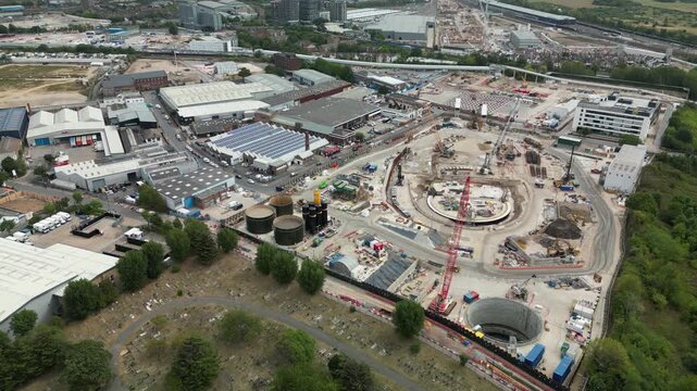 HS2 crews build the Victoria Road crossover box near Kensal Green Cemetery in Acton, London, for the new high-speed railway line.