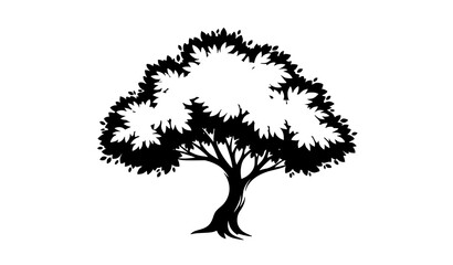 Artistic Ink Brush Leafy Tree Silhouette Vector Modern Botanical Wall Art on White