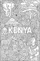 Naklejka premium Kenya hand drawn vector illustration doodle art line art coloring page for kids