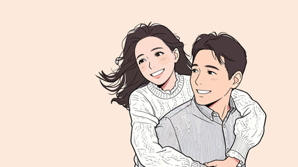 Obraz premium A man and woman are smiling and enjoying a playful moment together. Their happiness shows a strong bond between them.