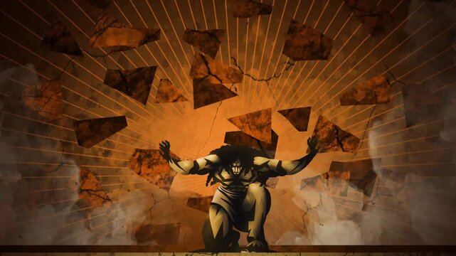 samson toppling the temple pillars