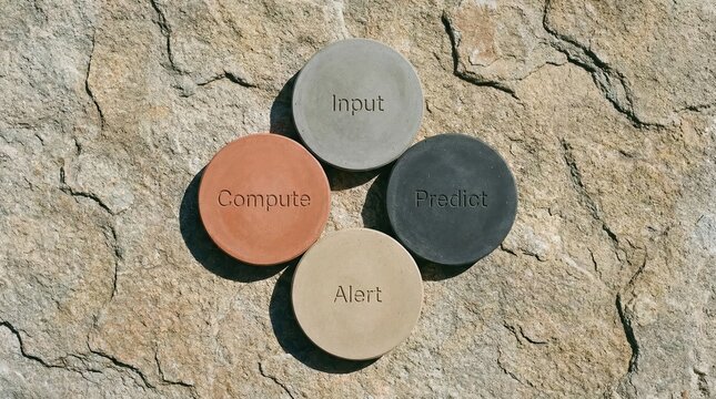 Four Process Discs Arranged on Stone