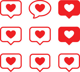 Nine red heart icons arranged in a 3x3 grid with different shapes and styles Vector