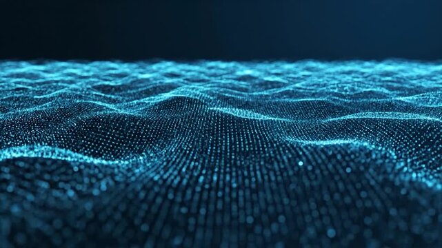 Digital wave pattern with blue glowing dots on dark background.