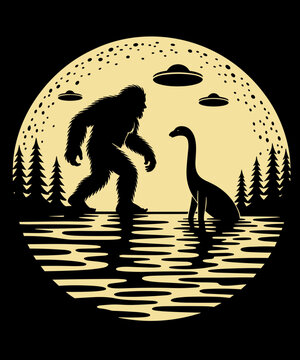 Bigfoot Loch Ness Monster Nessie Moon! Funny Sasquatch