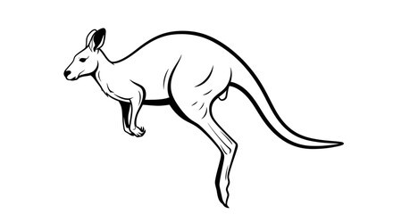 Simple black and white line drawing of a jumping kangaroo. © Kelik
