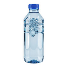 Naklejka premium A clear plastic water bottle with a blue cap and blue floral design isolated on transparent background